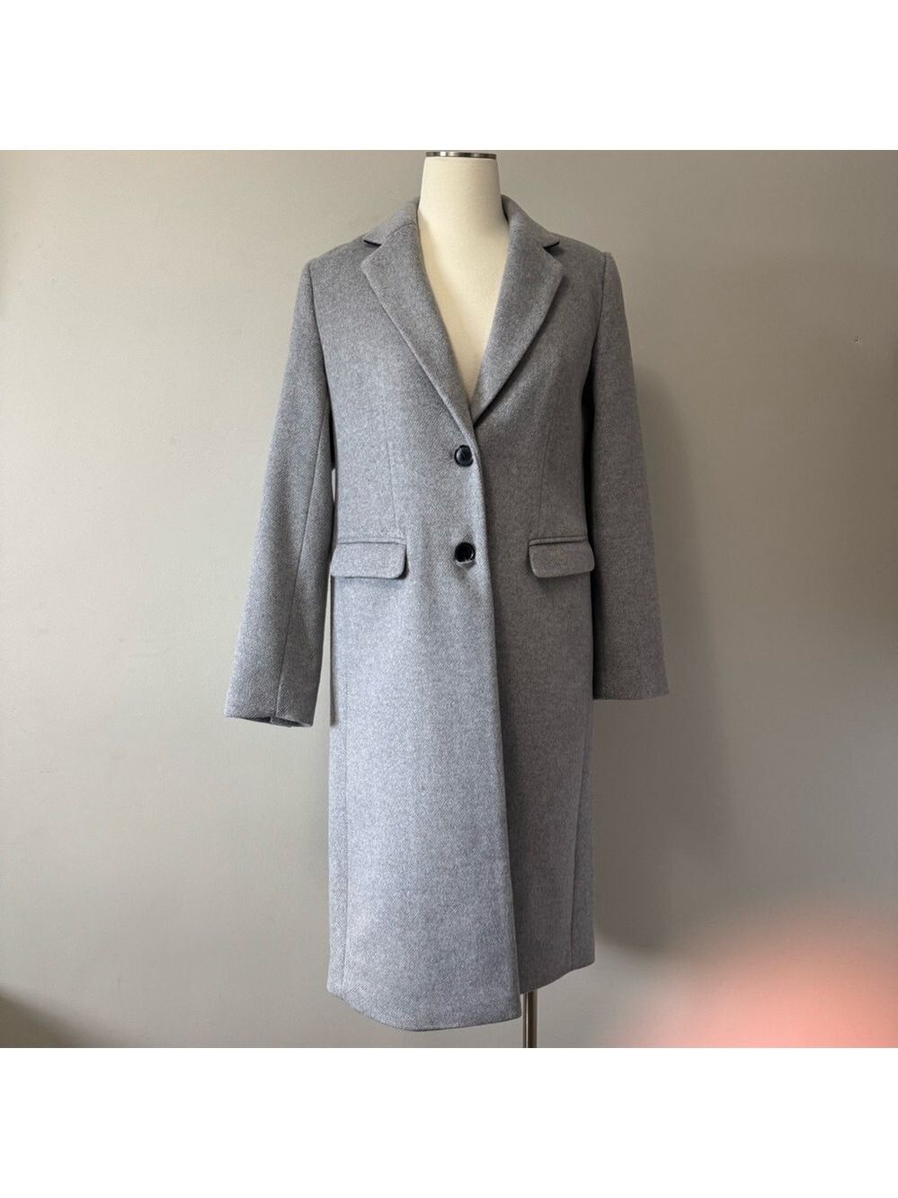 LOFT Classic Single Breasted Gray Trench Wool Blend Coat SZ XS